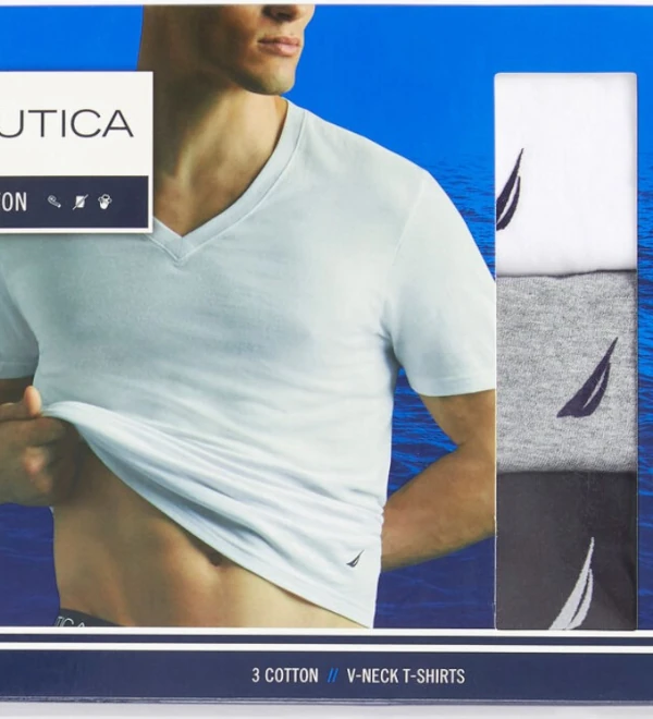 Camisetas cuello en V Náutica para hombre. Paquete de 3